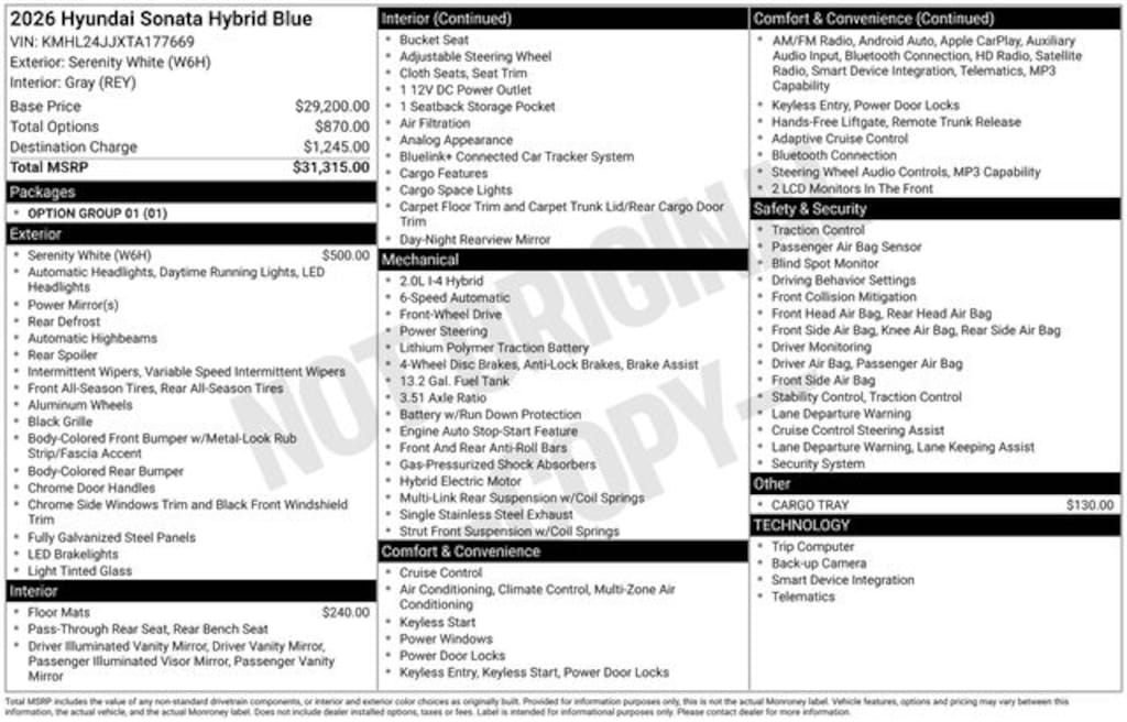 New 2026 Hyundai Sonata Hybrid Blue Sedan