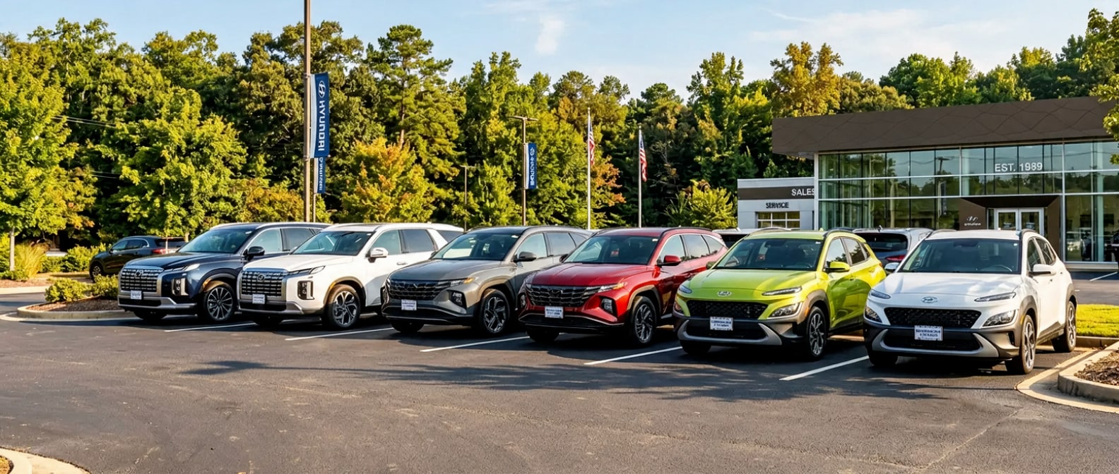2026 Hyundai Palisade, Tucson, and Kona on a Birmingham dealership lot in September 2026