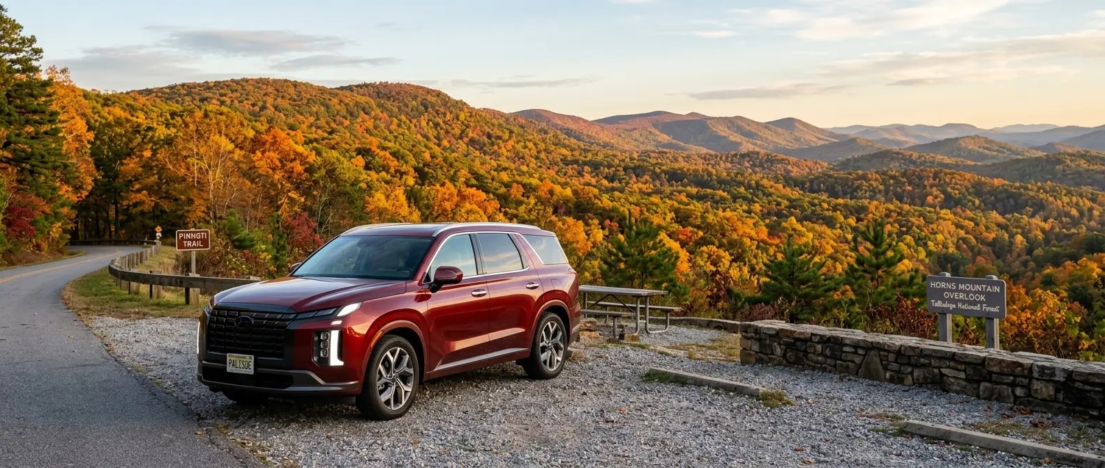 2026 Hyundai Palisade at a fall foliage overlook in Talladega National Forest, Alabama