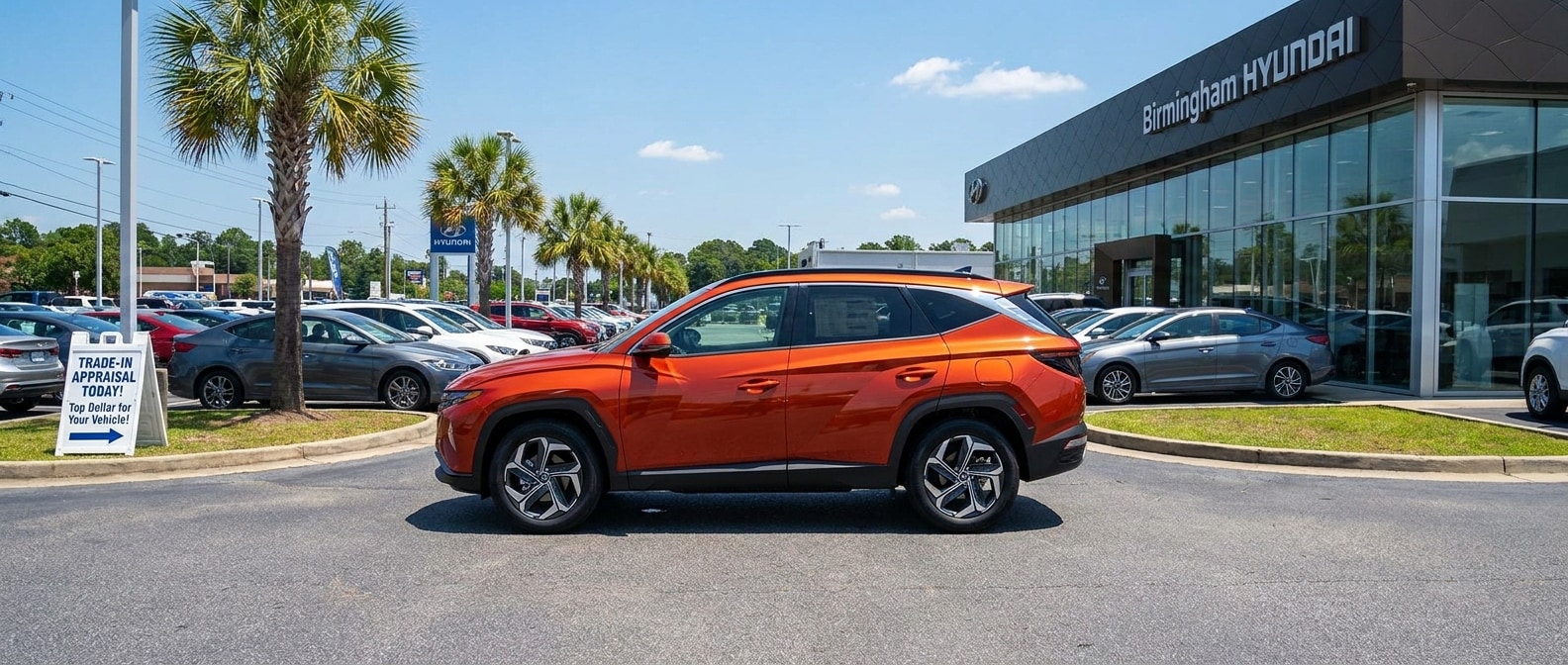 2026 Hyundai Tucson on a Birmingham AL dealership lot during August trade-in season