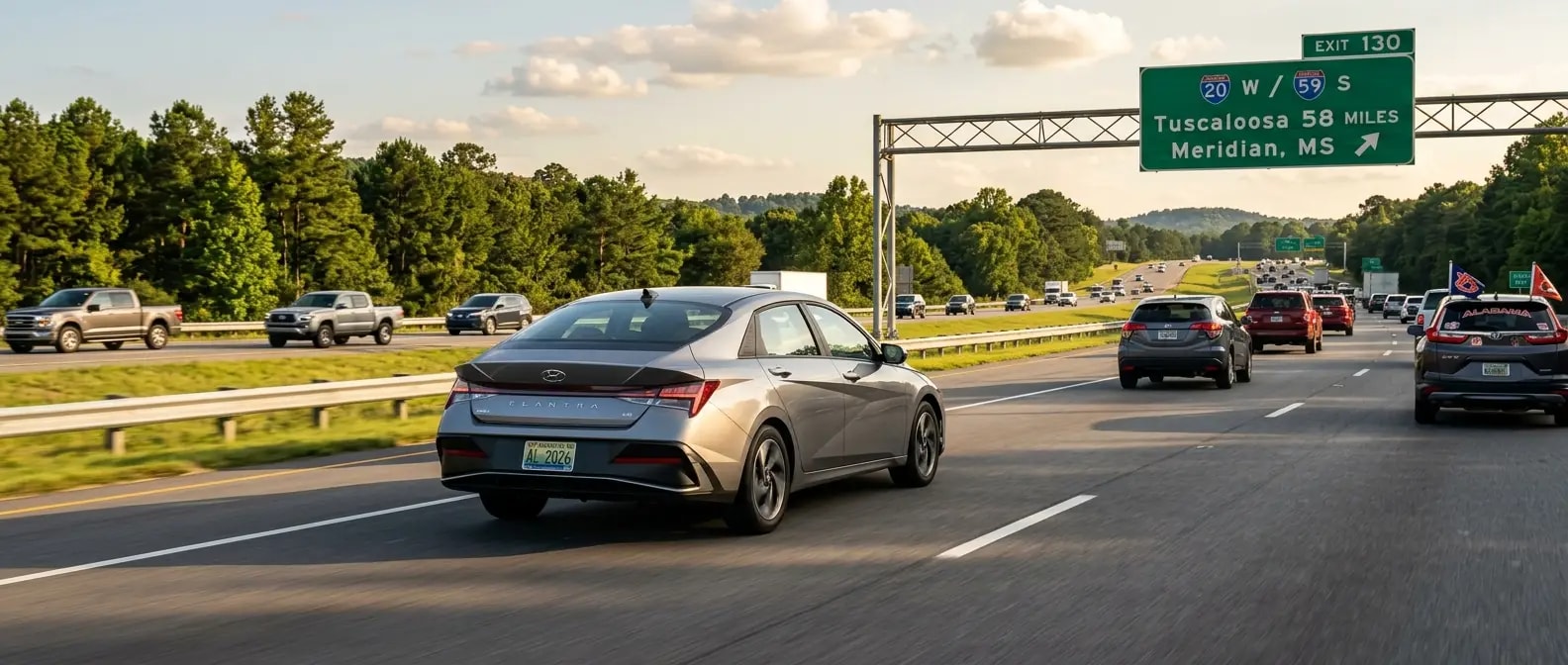 2026 Hyundai Elantra on I-20 in Alabama during football season game day