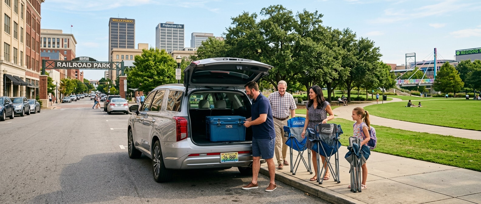 2026 Hyundai Palisade at Railroad Park in downtown Birmingham AL with family unloading gear on a September afternoon