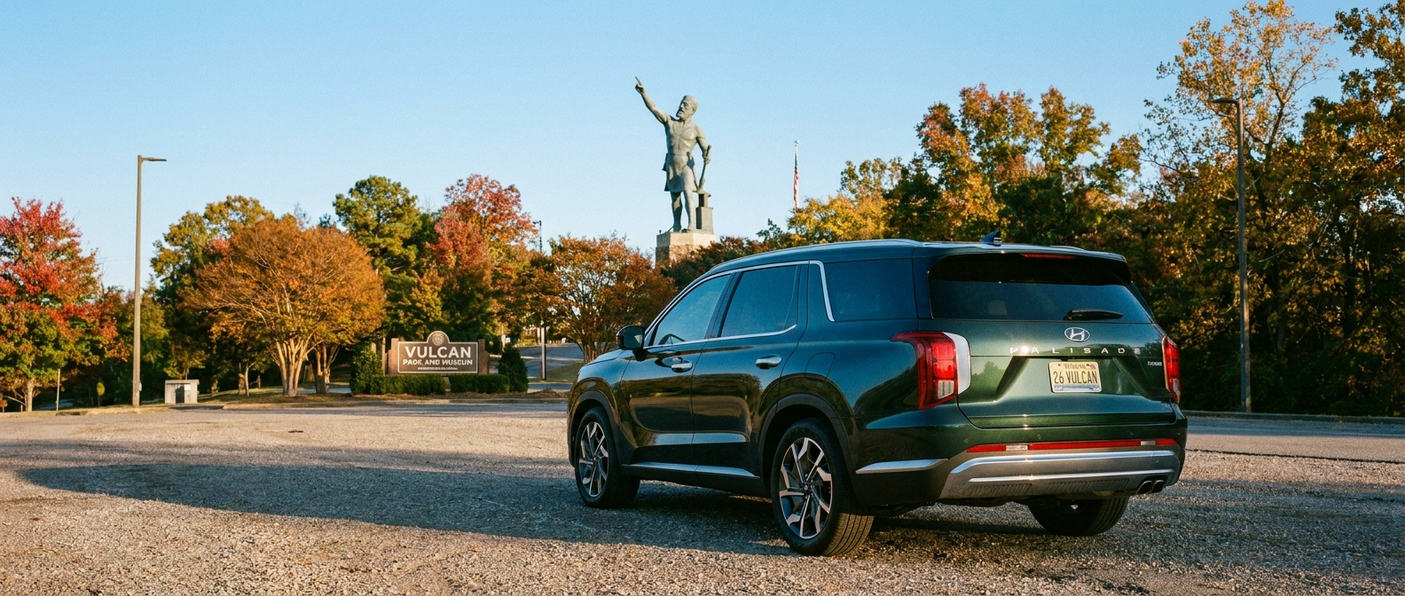 2026 Hyundai Palisade Hybrid parked at Vulcan Park and Museum on Red Mountain in Birmingham, Alabama