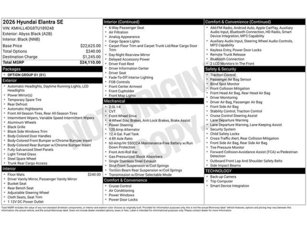 New 2026 Hyundai Elantra SE Sedan