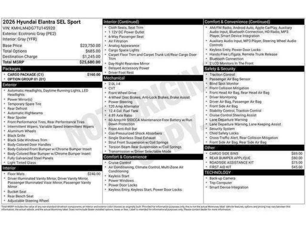 New 2026 Hyundai Elantra SEL Sport Sedan