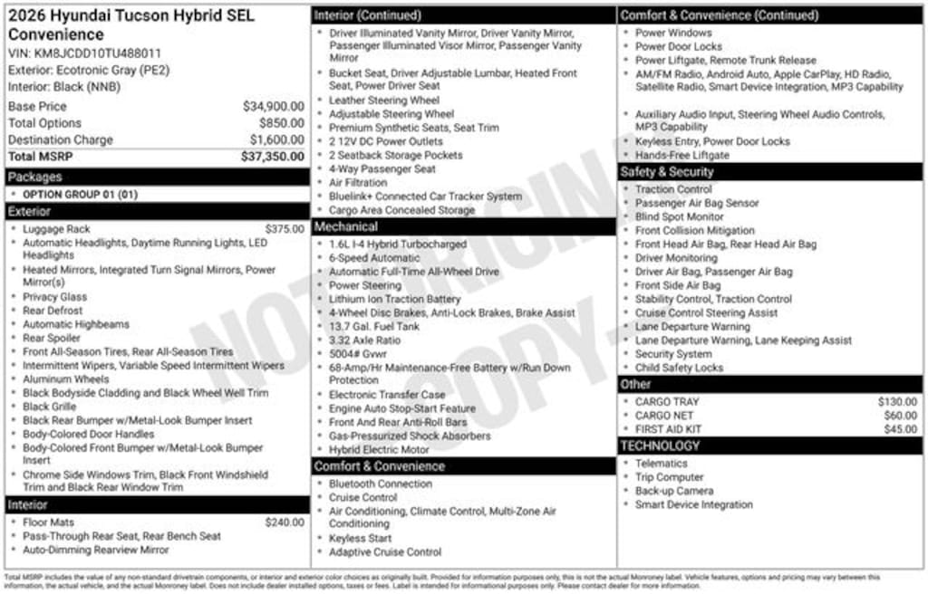 New 2026 Hyundai Tucson Hybrid SEL Convenience SUV