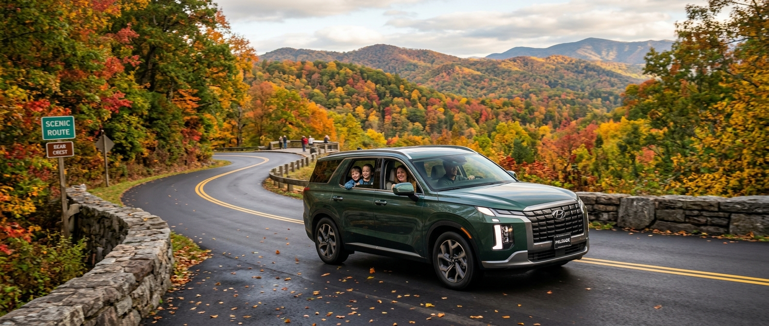 2026 Hyundai Palisade on Newfound Gap Road in the Great Smoky Mountains, Tennessee fall foliage