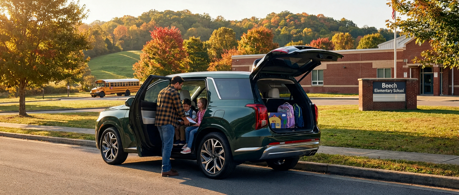 2026 Hyundai Palisade at a Hendersonville TN elementary school pickup line on a fall morning