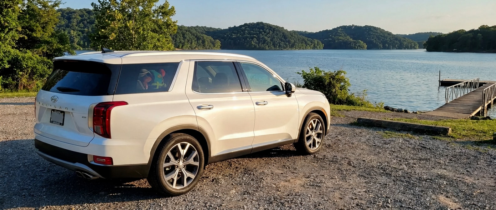 2026 Hyundai Palisade parked near Old Hickory Lake, Tennessee, with family gear loaded in the rear