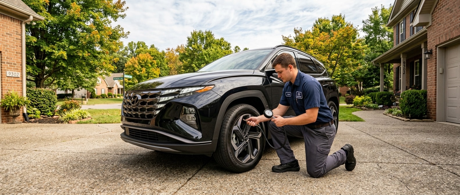 2026 Hyundai Tucson tire pressure check on a warm September morning in Hendersonville TN