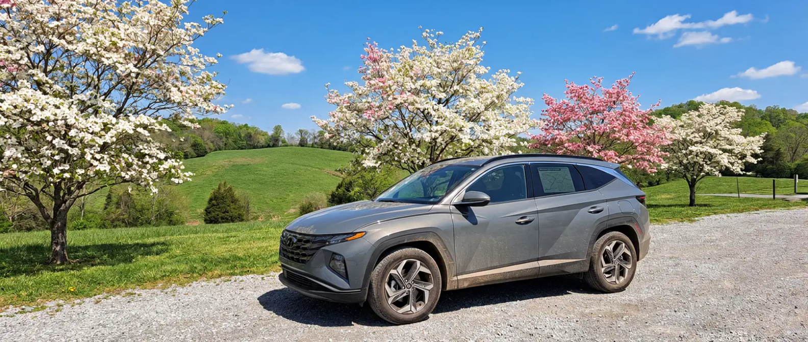 2026 Hyundai Tucson Hybrid at a spring park-and-ride lot near Franklin, Tennessee