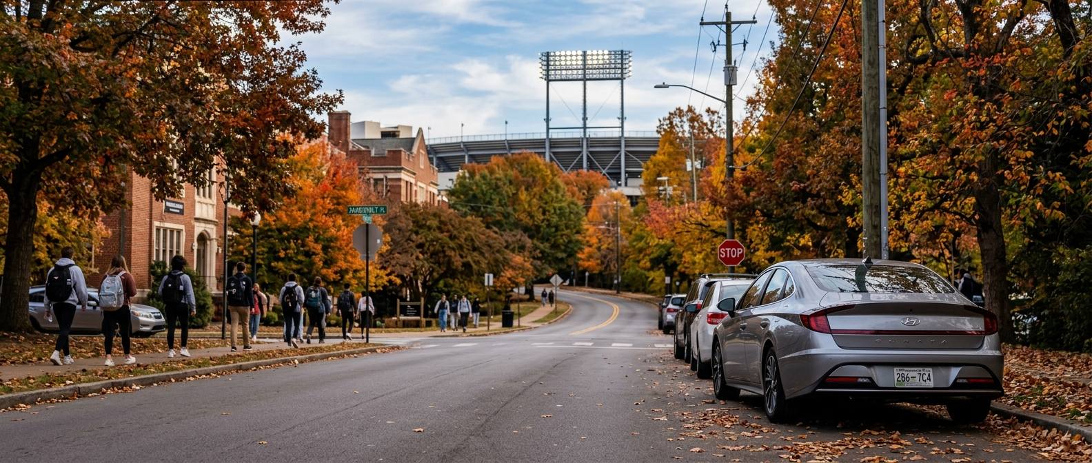 2026 Hyundai Sonata parked near FirstBank Stadium Nashville on a Vanderbilt football game day in autumn