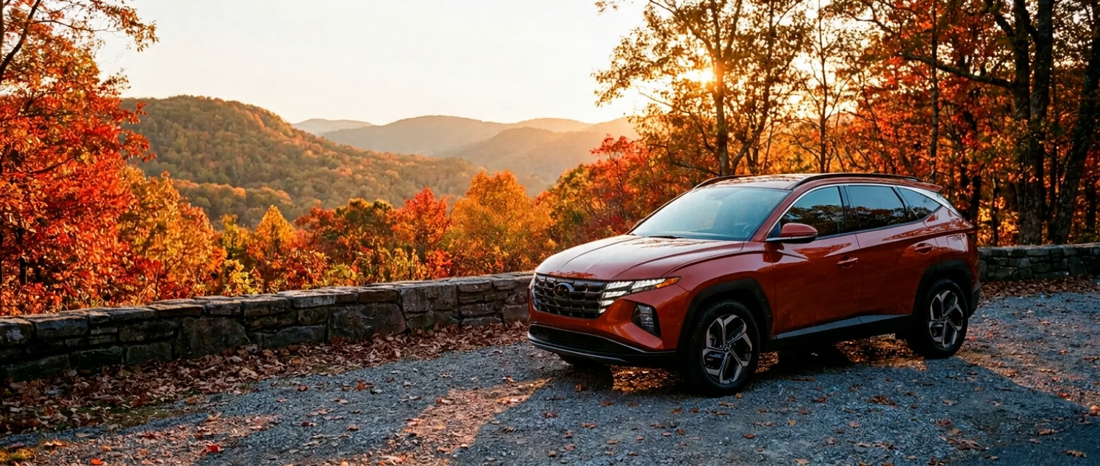 2026 Hyundai Tucson at a Tennessee fall foliage overlook on the Cumberland Plateau