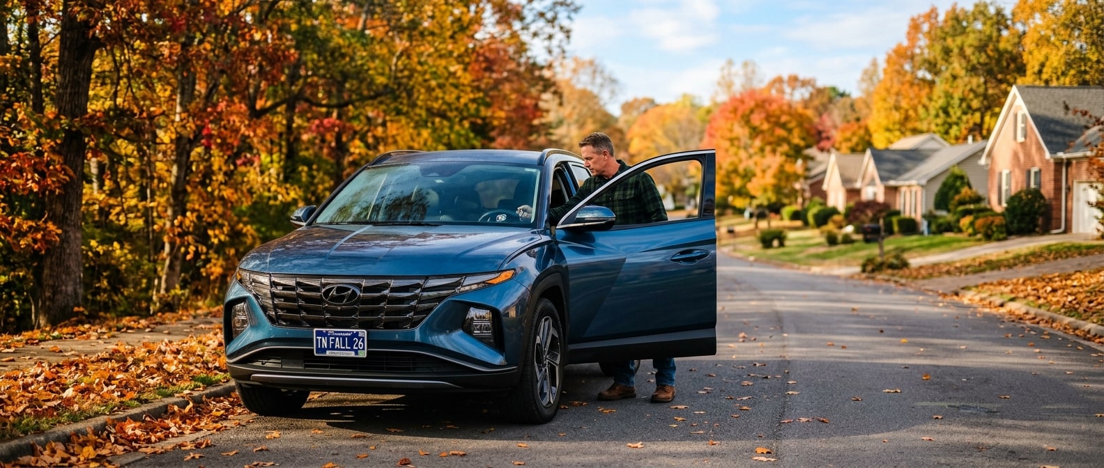 2026 Hyundai Tucson on a fall morning in Hendersonville, TN, ready for a brake inspection