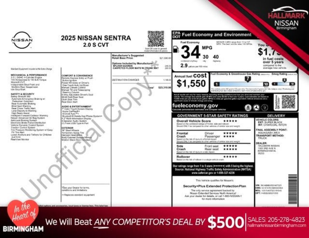 New 2025 Nissan Sentra S Sedan