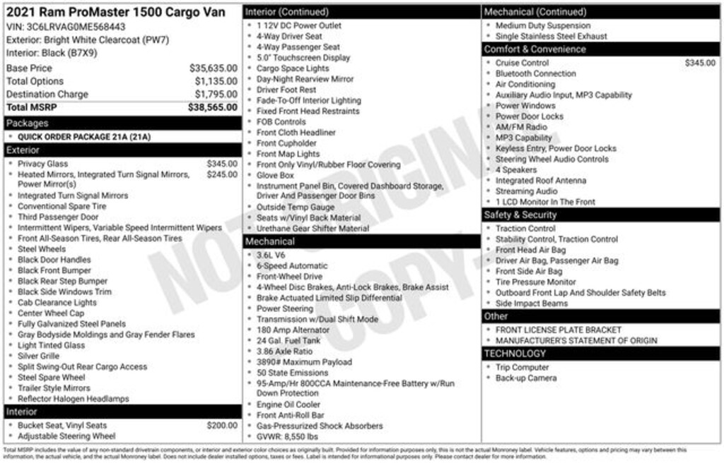 Used 2021 Ram Promaster 1500 Low Roof Cargo Van