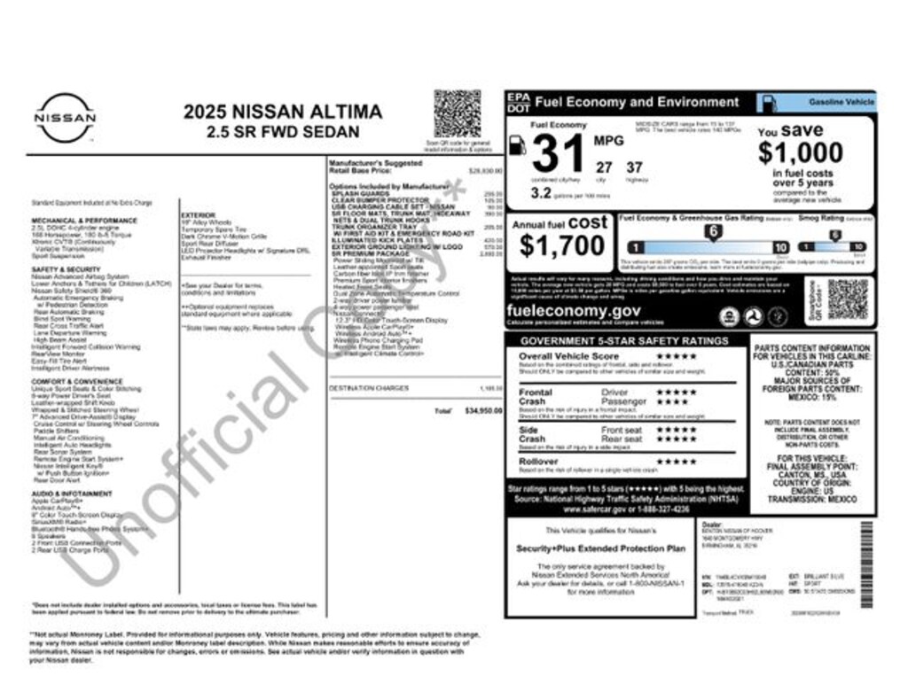 New 2025 Nissan Altima 2.5 SR Sedan
