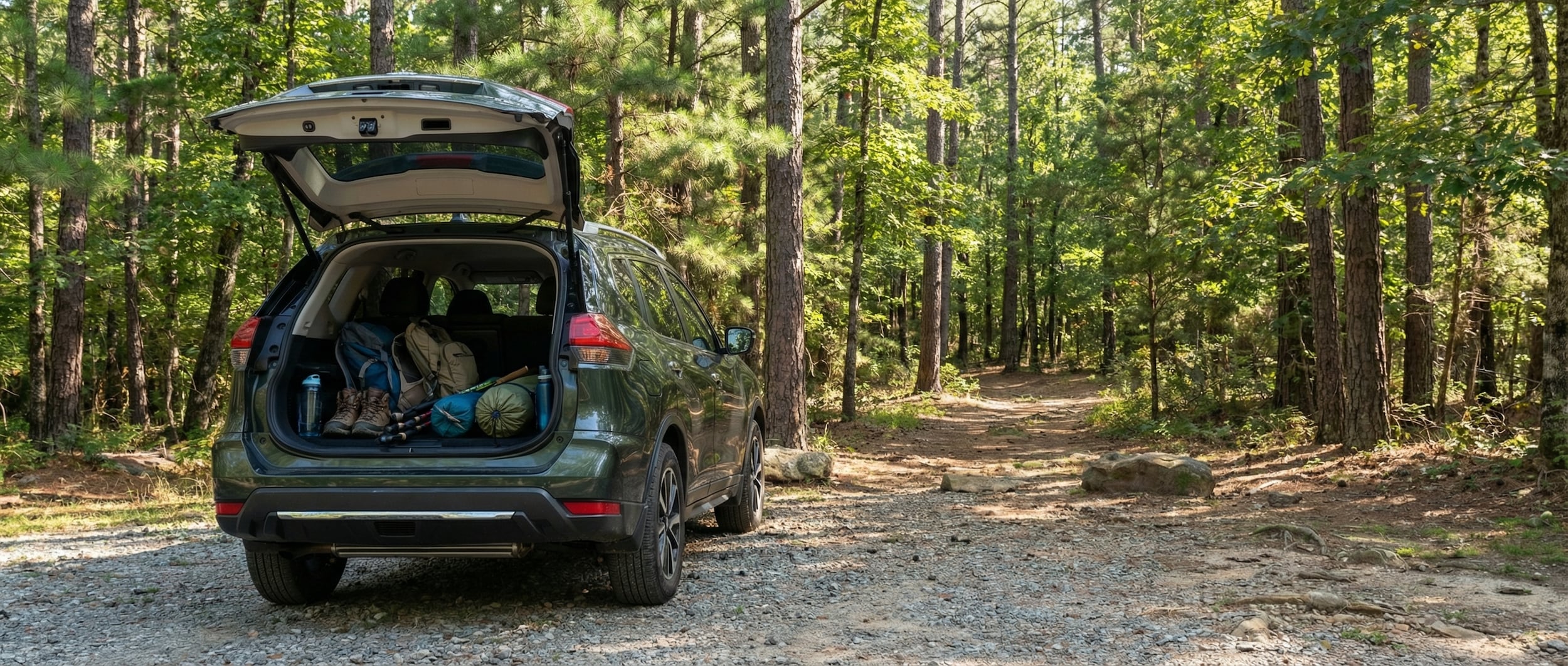 Nissan Rogue with hiking gear at Ruffner Mountain trails Birmingham AL