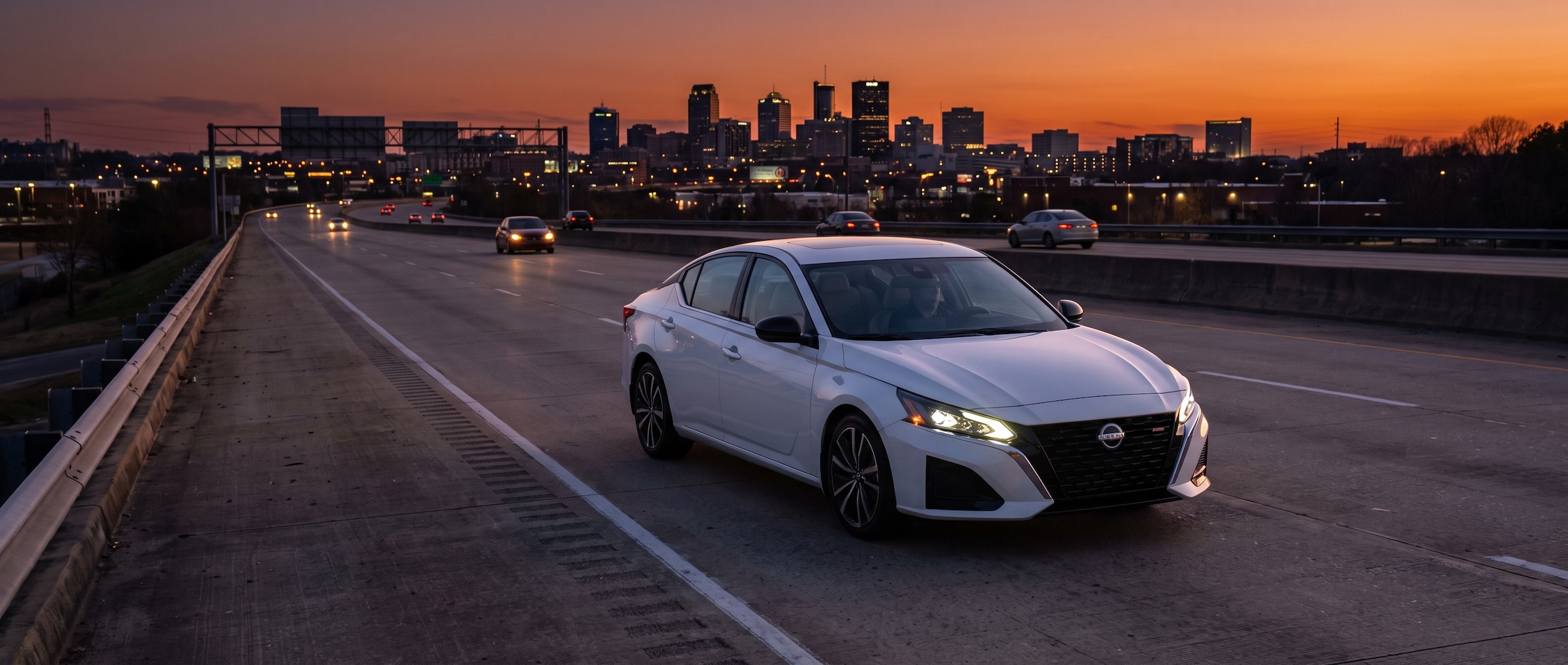 2026 Nissan Altima on Birmingham Alabama interstate commute at dusk