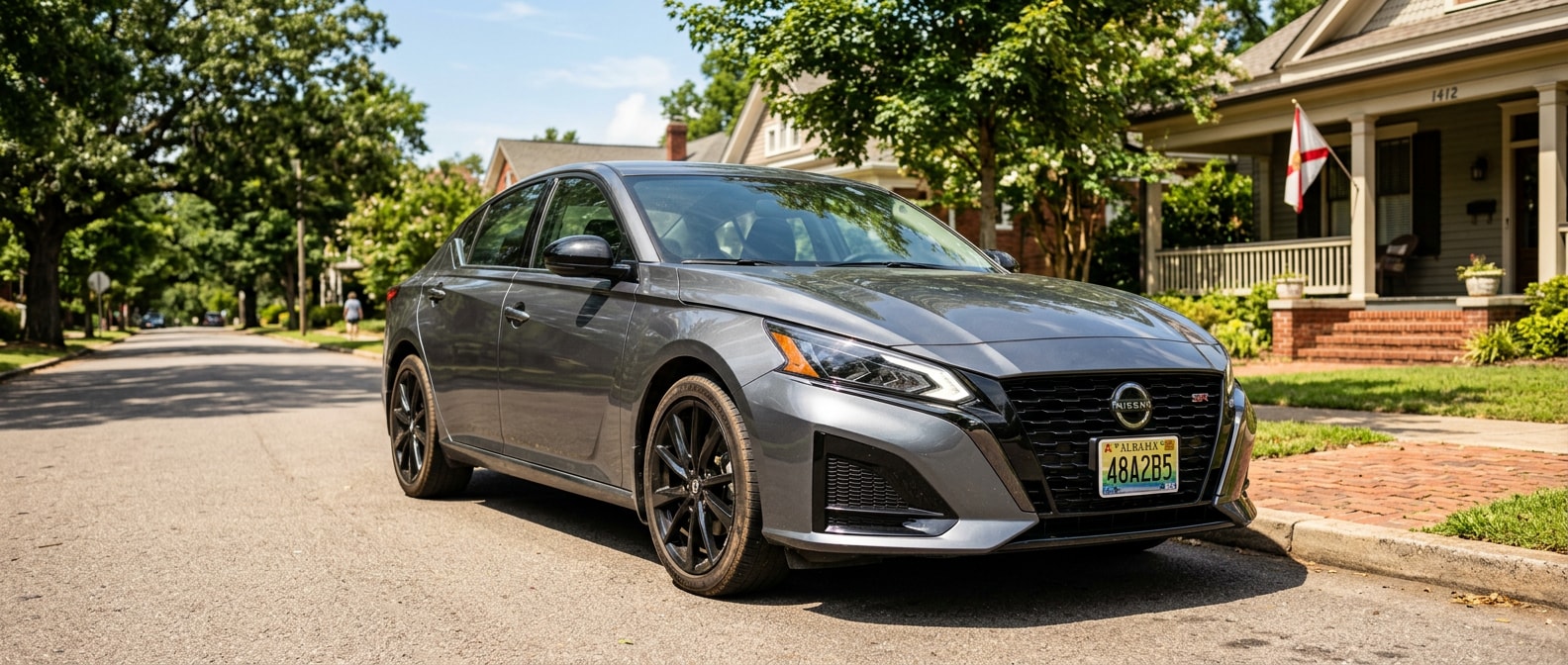 Used 2022 Nissan Altima SR in dark gray parked in Birmingham, AL on a sunny afternoon