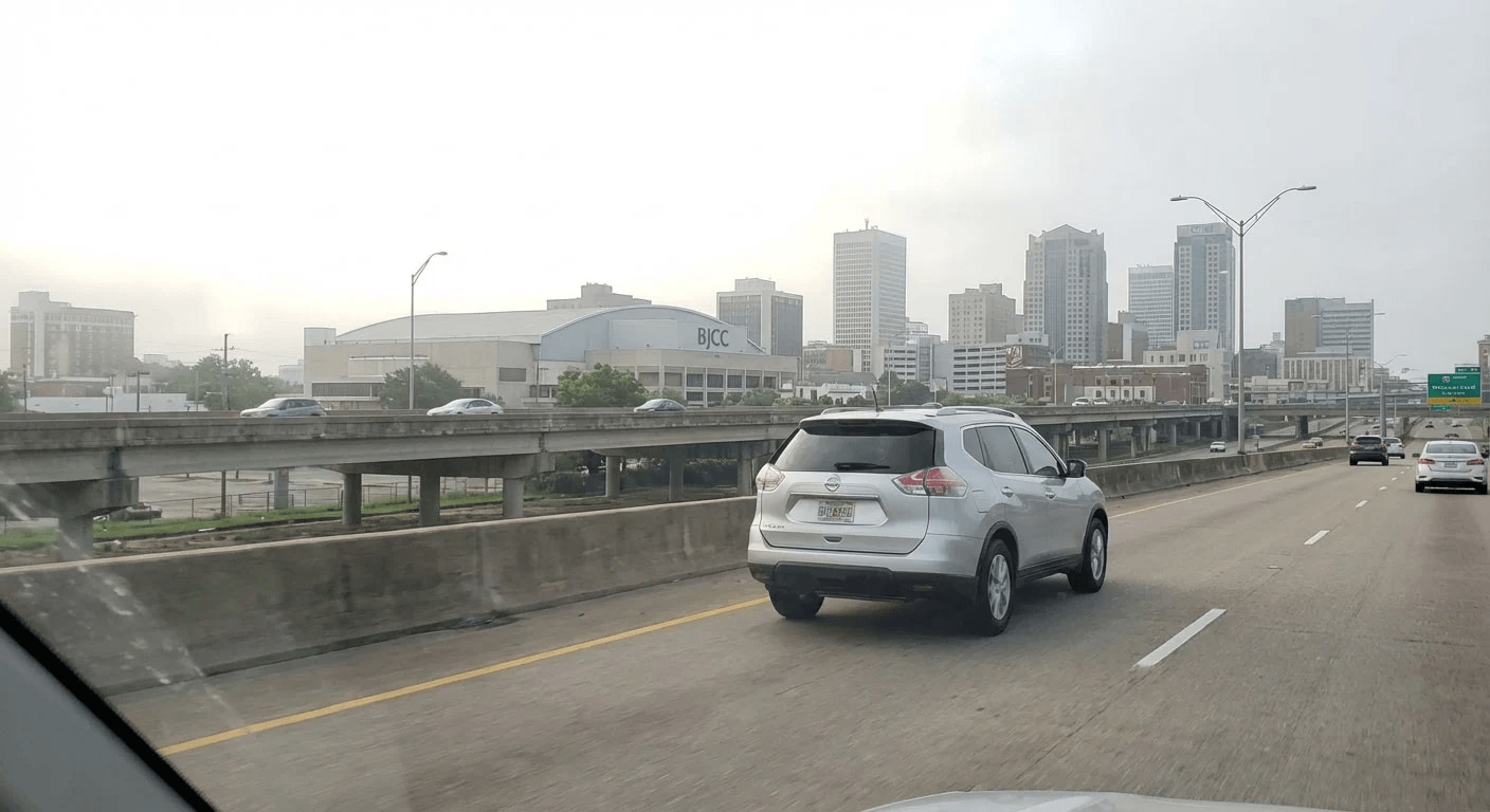 Nissan Rogue ProPILOT Assist navigating highway traffic in Birmingham.