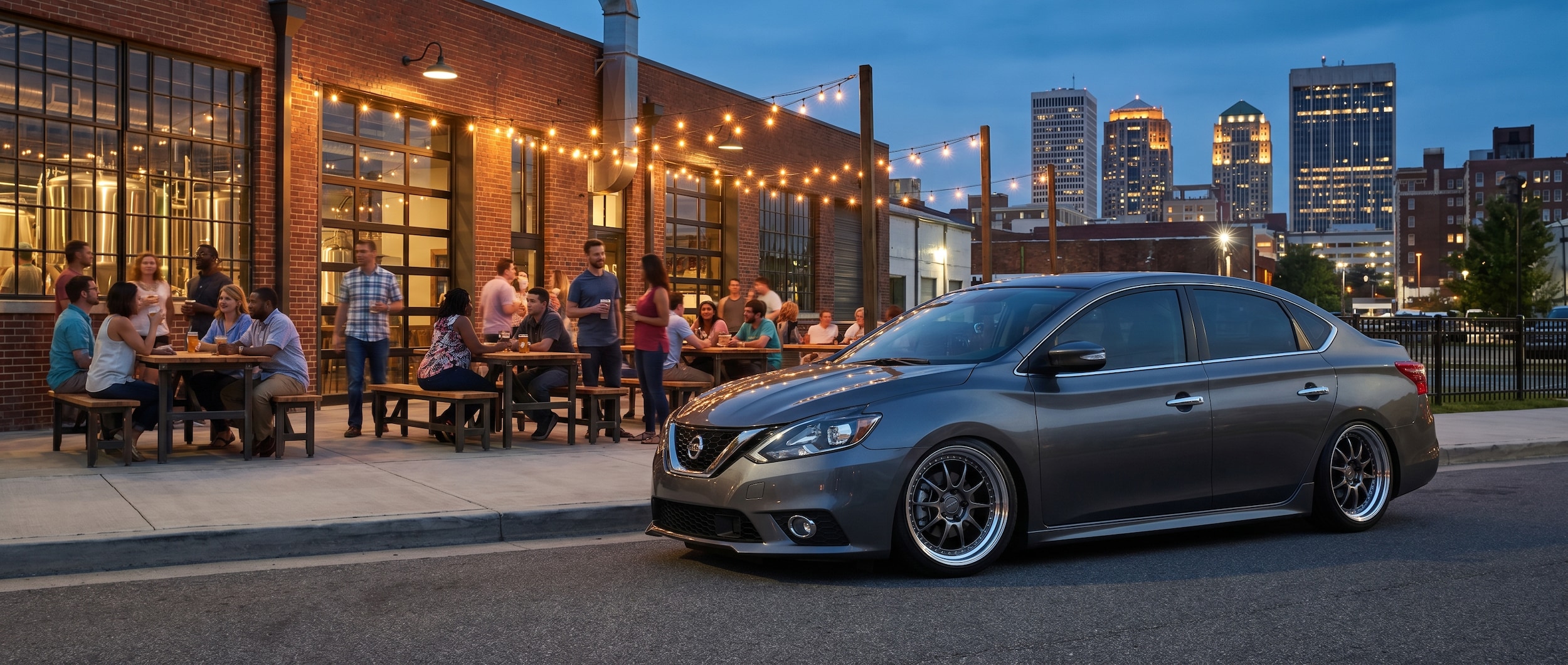 Nissan Sentra parked at TrimTab Brewing Company in Birmingham, AL