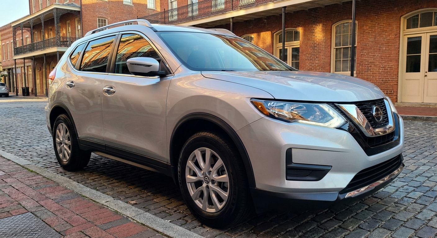 Nissan Rogue receiving end-of-winter suspension and tire check in Birmingham.