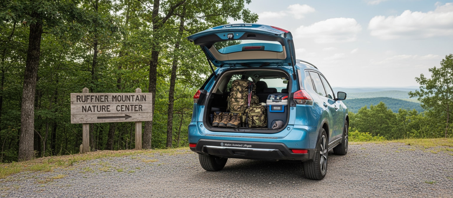 Nissan Rogue Divide-N-Hide cargo system packing hiking gear in Birmingham.