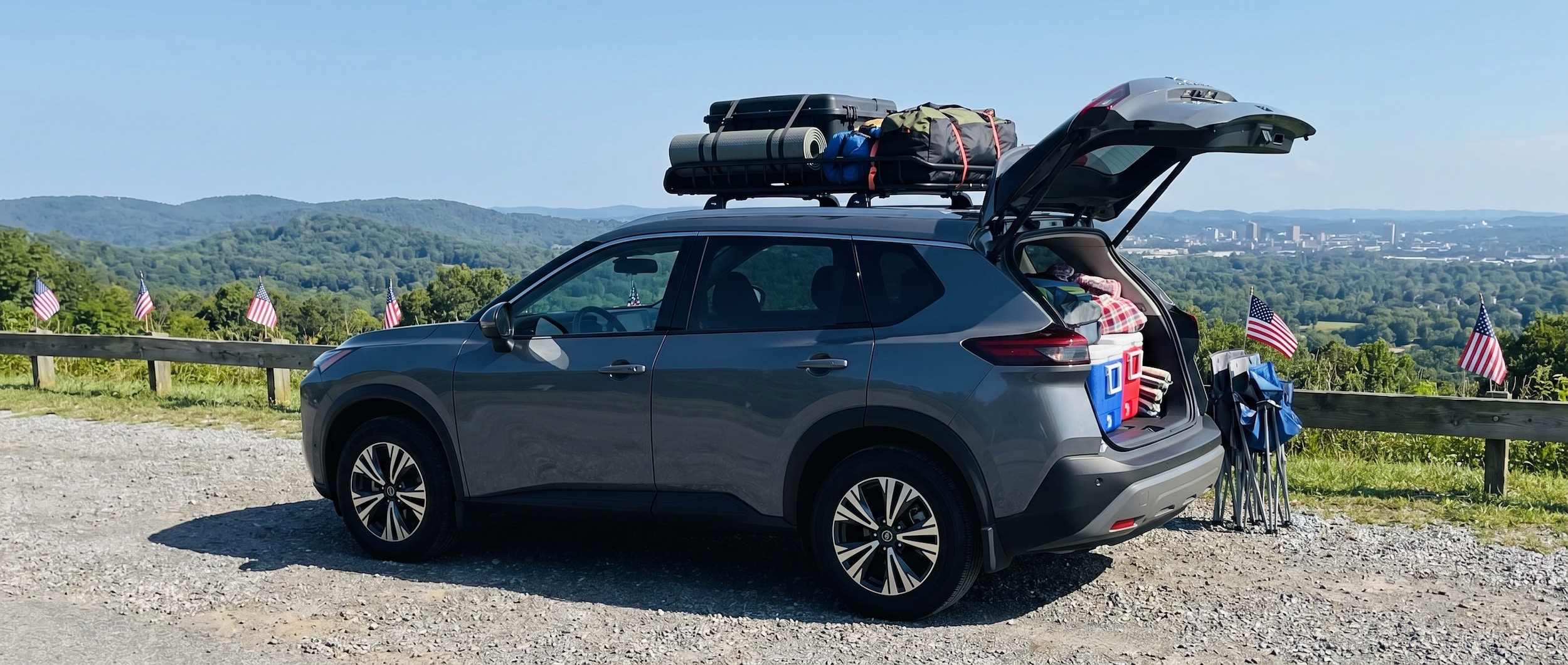 Nissan Rogue packed for Memorial Day road trip from Birmingham AL