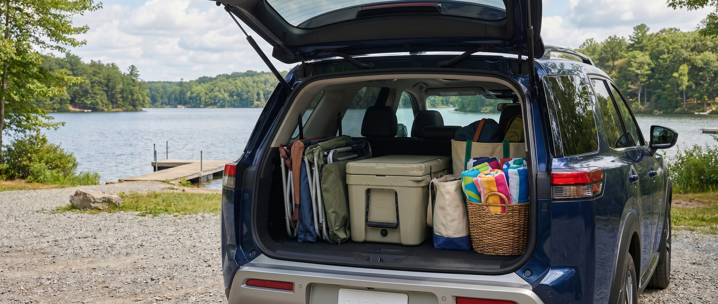 Nissan Pathfinder cargo area packed for lake day in Birmingham, AL