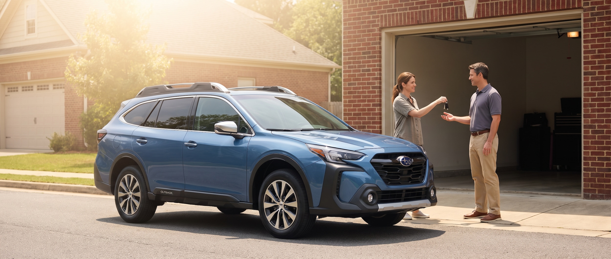 2026 Subaru Outback trade-in appraisal at a Birmingham, Alabama dealership on a bright summer day