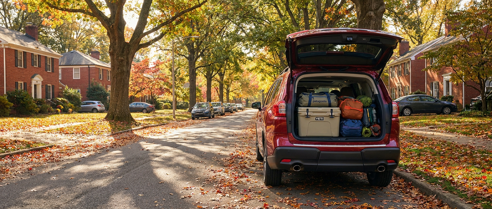 2026 Subaru Ascent with rear liftgate open loaded for an Alabama football weekend trip from Birmingham