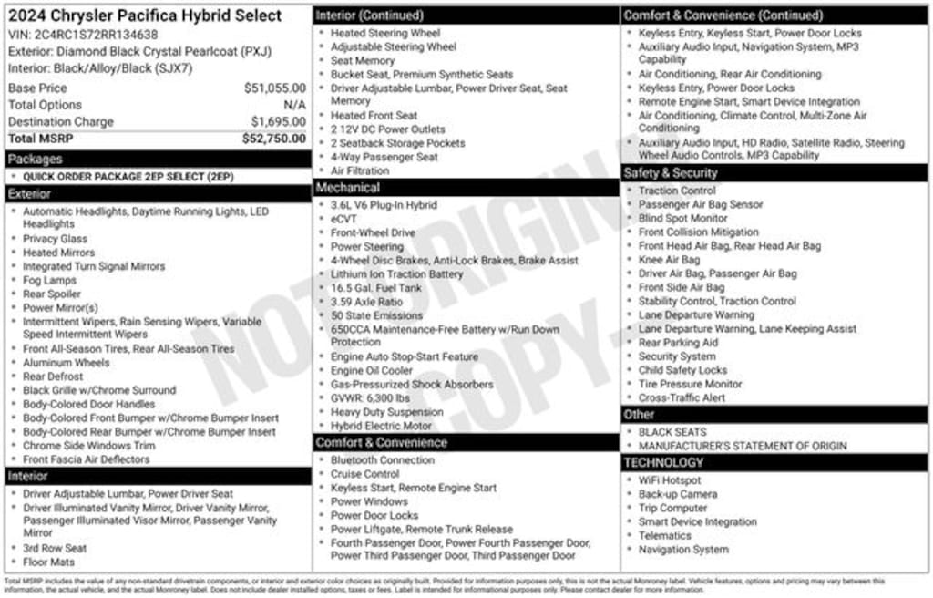 Used 2024 Chrysler Pacifica Plug-In Hybrid Select Minivan/Van