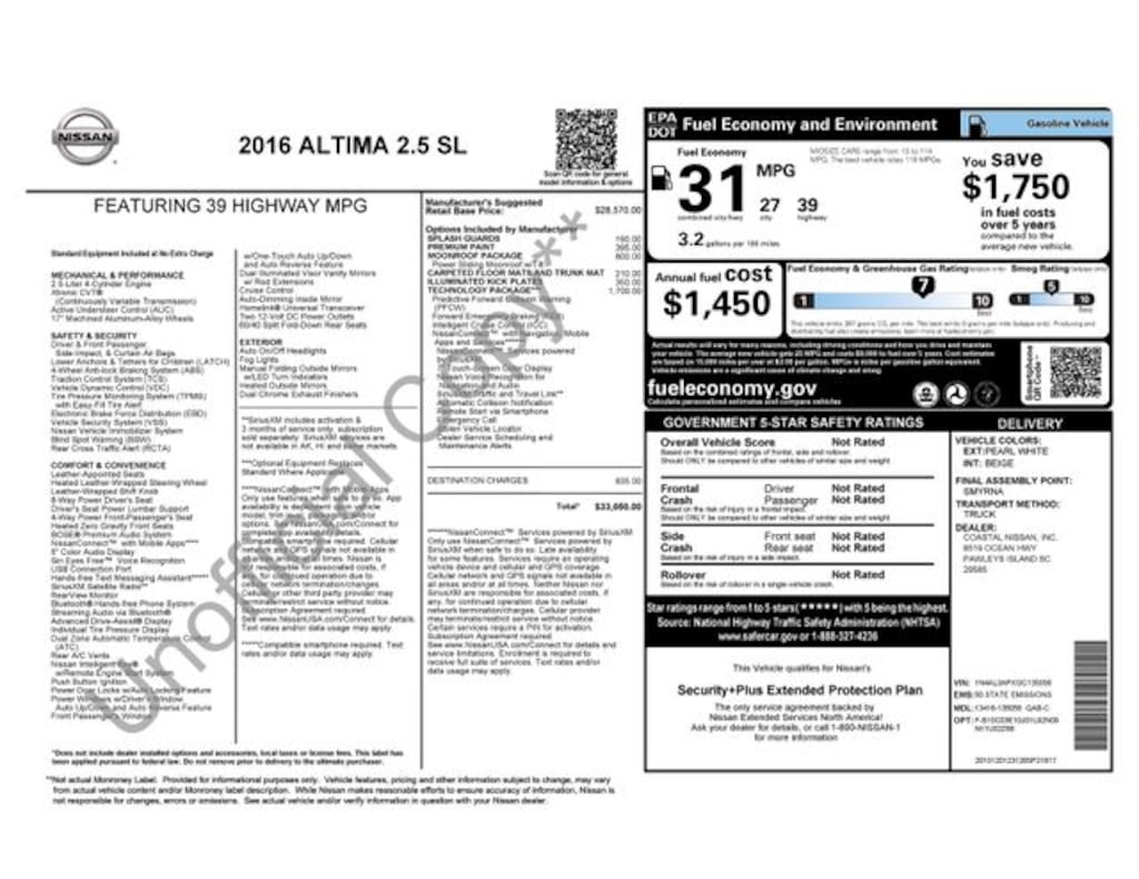 Used 2016 Nissan Altima 2.5 SL Sedan