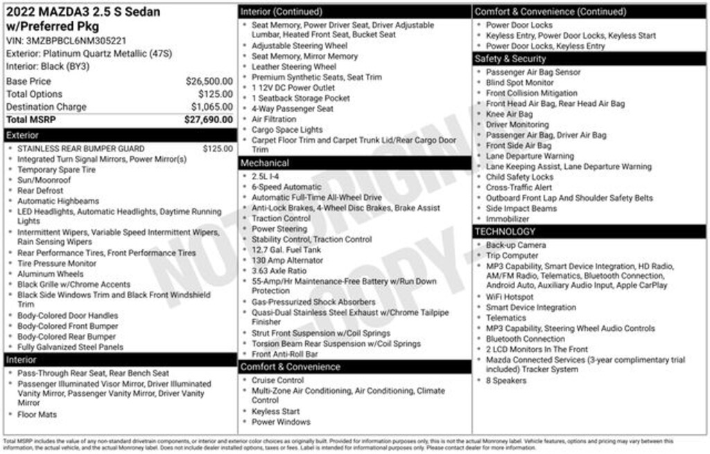 Used 2022 Mazda Mazda3 Preferred Sedan
