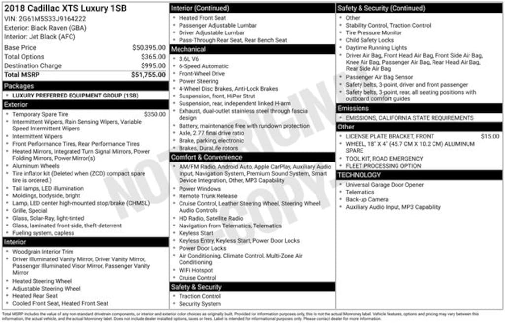 Used 2018 CADILLAC XTS Luxury Sedan