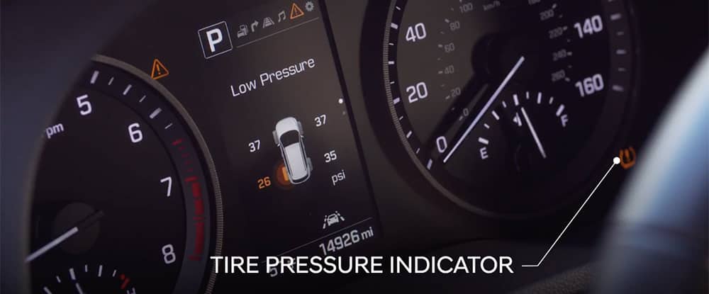 2018 Hyundai Dashboard with Tire Pressure Monitoring System warning light engaged