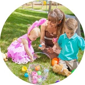 Mom and Children at Easter Egg Hunt