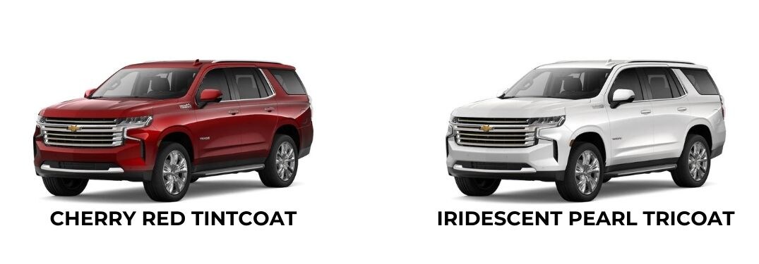 2022 Chevy Tahoe Cherry Red Tintcoat and Iridescent Pearl Tricoat on White Background with Text