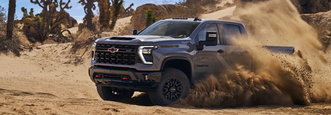 Gray 2024 Chevy Silverado HD ZR2 Driving in a Desert