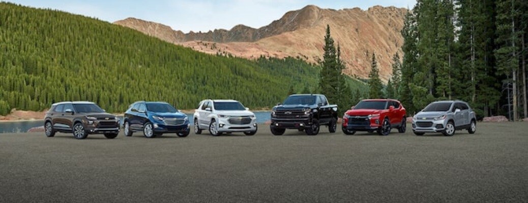 Current Chevy SUV lineup in front of mountains