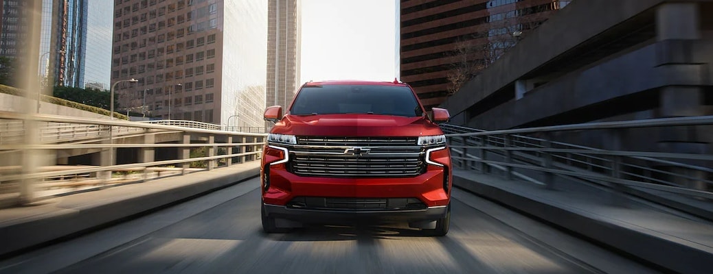 2022 Chevy Tahoe red front grille view