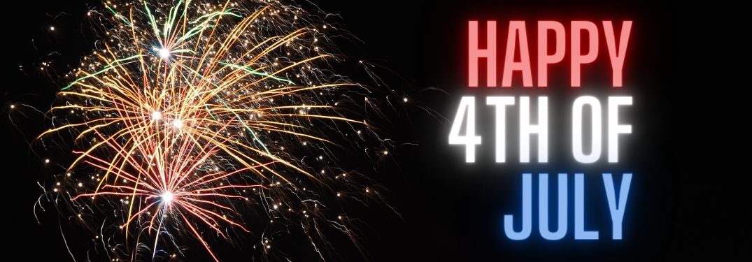 Red, White and Blue Happy 4th of July Text and Fireworks