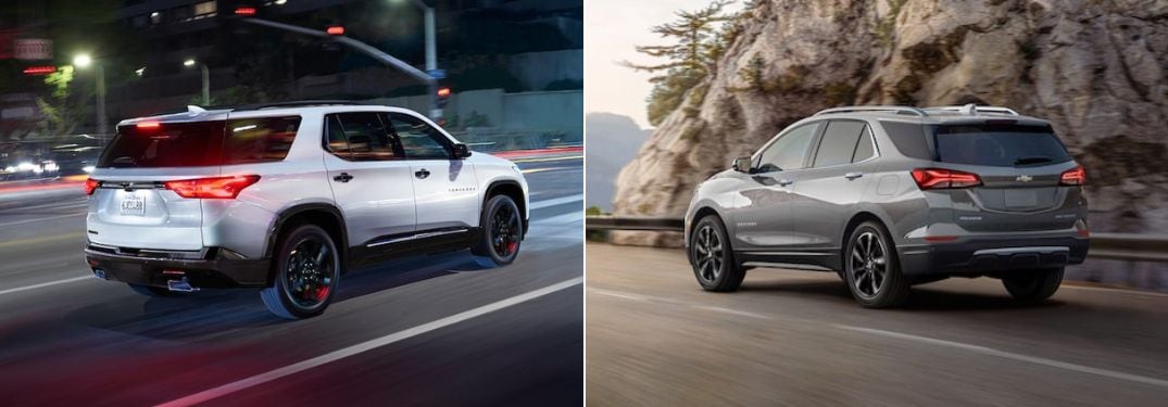White 2023 Chevy Traverse vs Gray 2023 Chevy Equinox Rear Exterior
