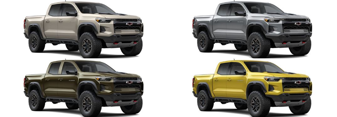 2023 Chevy Colorado Sand Dune Metallic, Sterling Gray Metallic, Harvest Bronze Metallic and Nitro Yellow Metallic Exterior Color Options