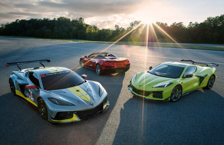 2023 Chevrolet Corvette Z06 models on a track