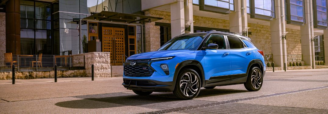 Blue 2024 Chevy Trailblazer RS Front Exterior on a City Street
