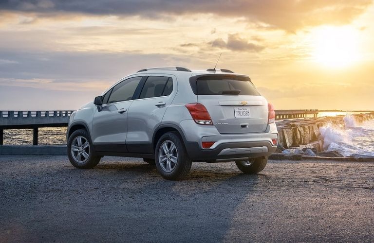 White 2022 Chevy Trax Rear Exterior at Sunset