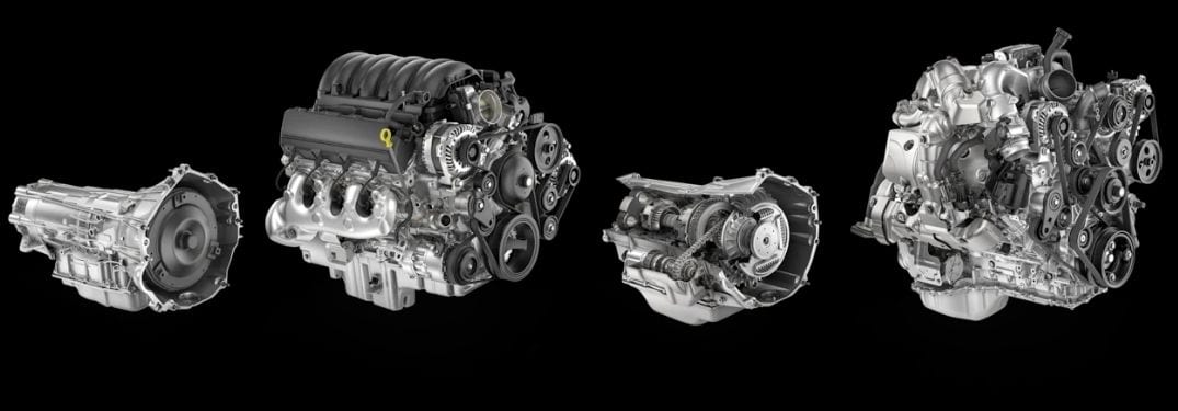 Chevy Silverado 2500HD 6.6-Liter V-8 Engine and Transmission and 6.6-Liter Duramax Engine and Transmission on Black Background