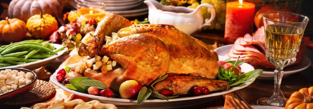 Thanksgiving Dinner and Turkey on a Table